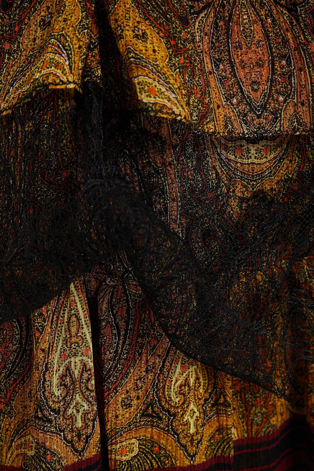 ETRO Studded lace-paneled printed crepon dress