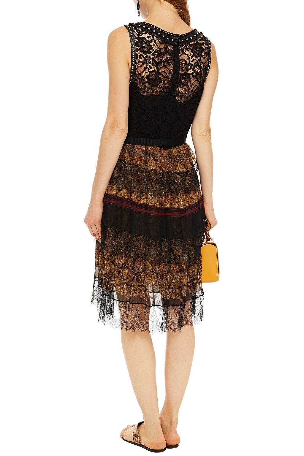 ETRO Studded lace-paneled printed crepon dress