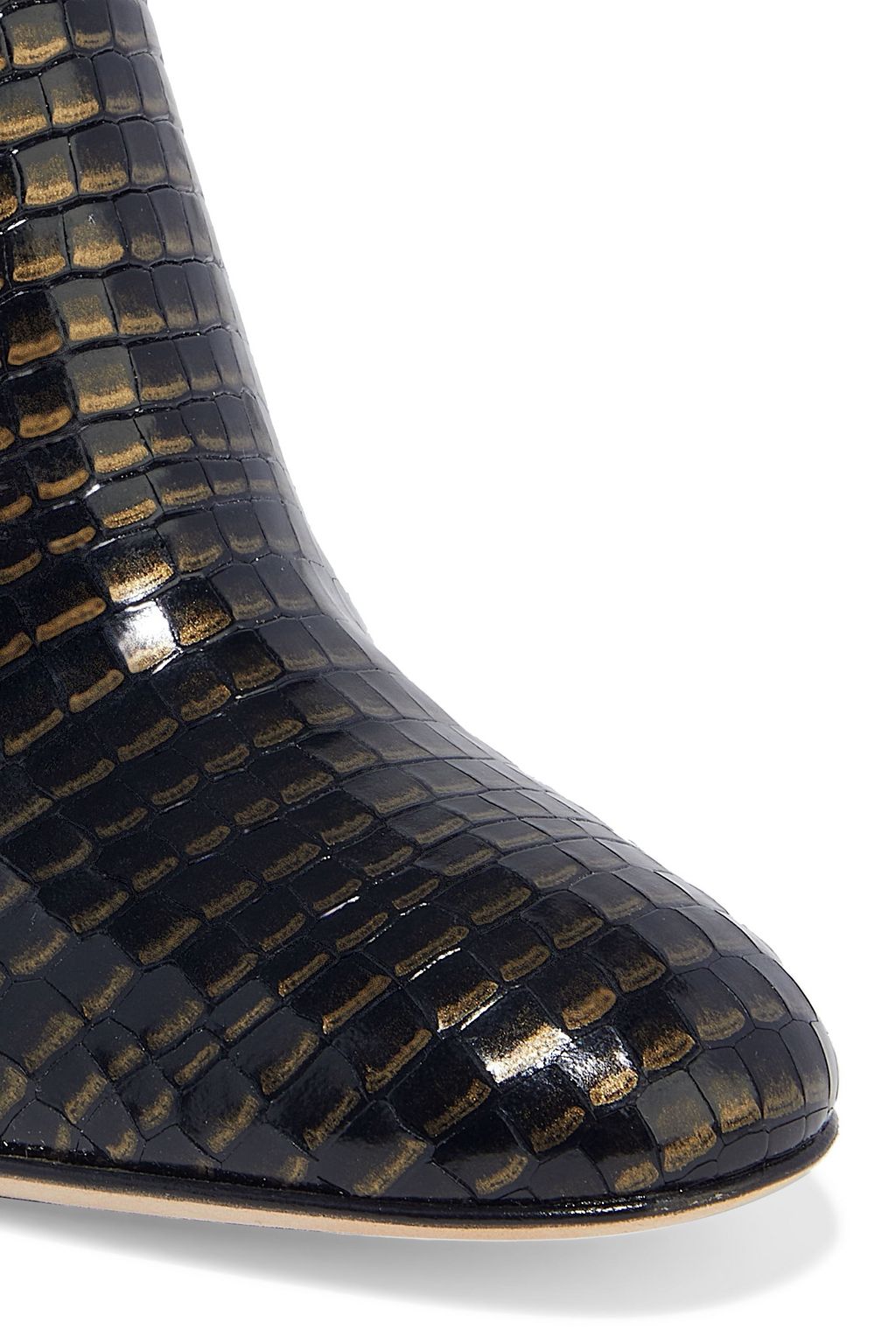 SERGIO ROSSI Virginia glossed snake-effect leather ankle boots
