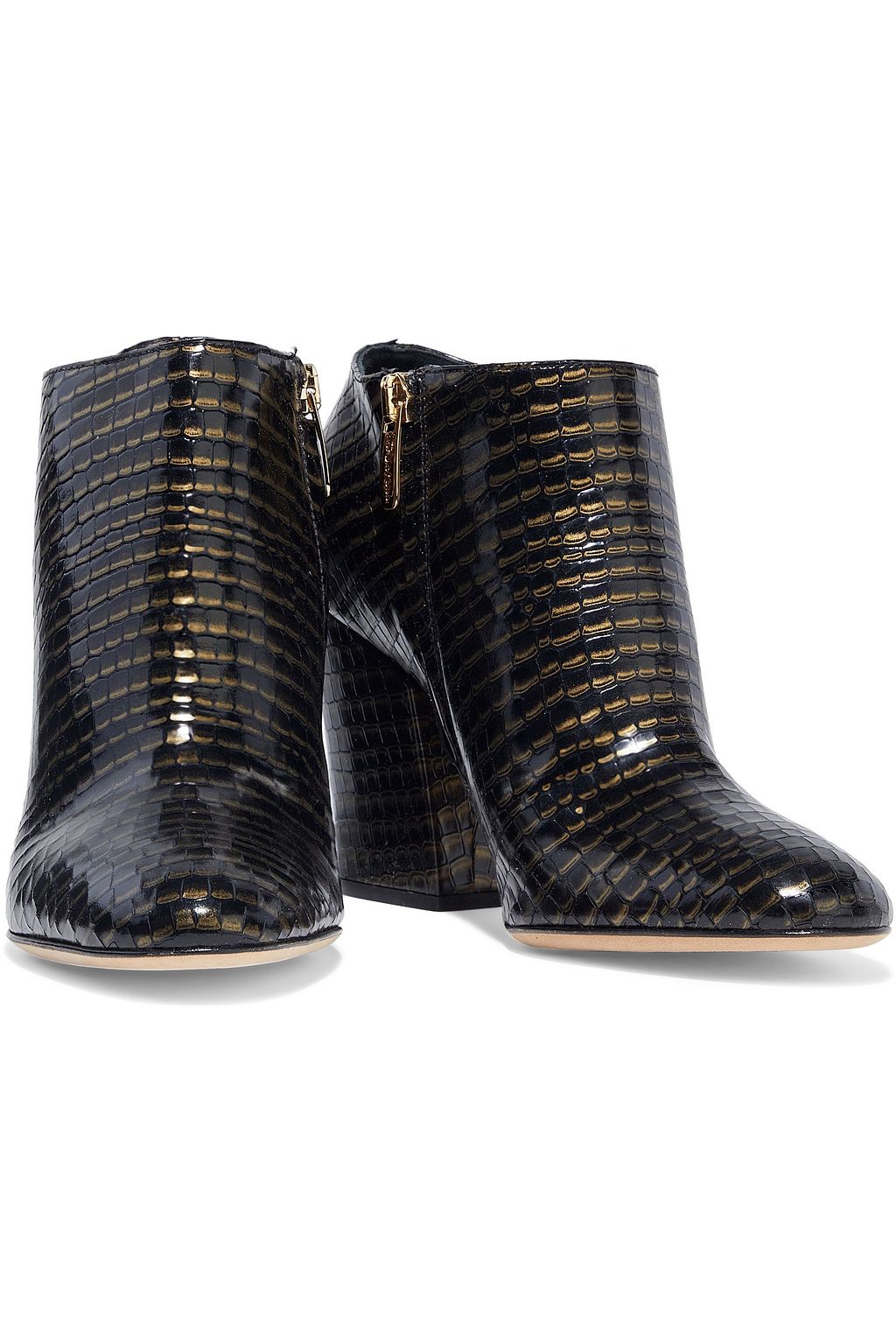 SERGIO ROSSI Virginia glossed snake-effect leather ankle boots