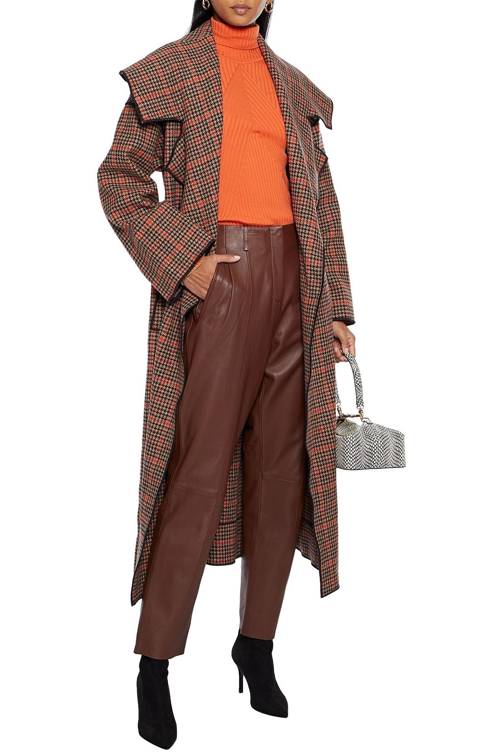 OSCAR DE LA RENTA Double-breasted houndstooth wool-blend coat