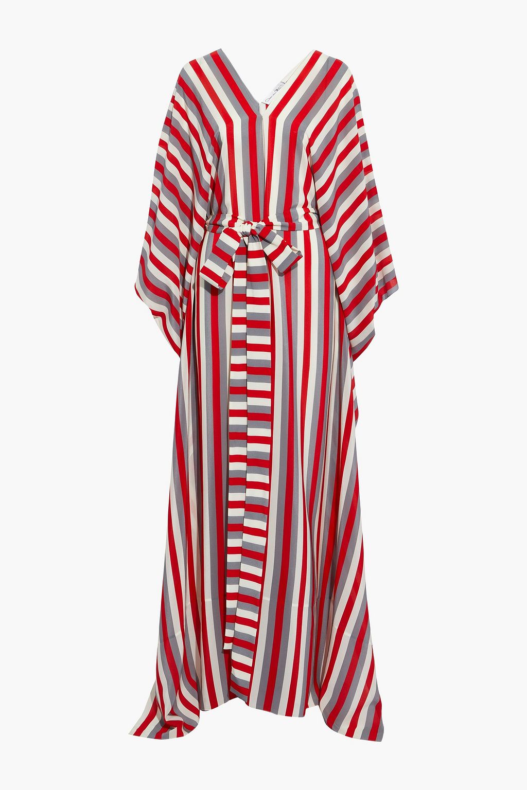 Belted striped silk crepe de chine kaftan