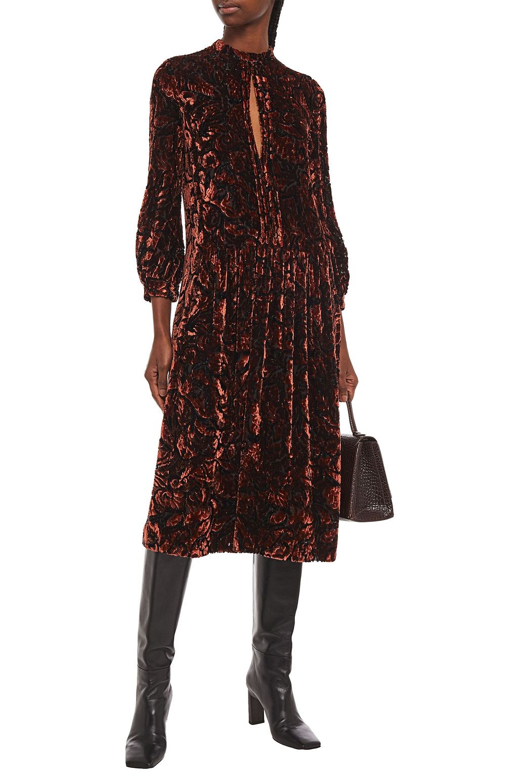 ETRO Gathered devoré-velvet midi dress