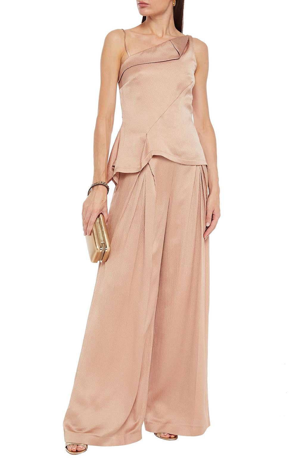 ROLAND MOURET Fira draped hammered silk-satin peplum top