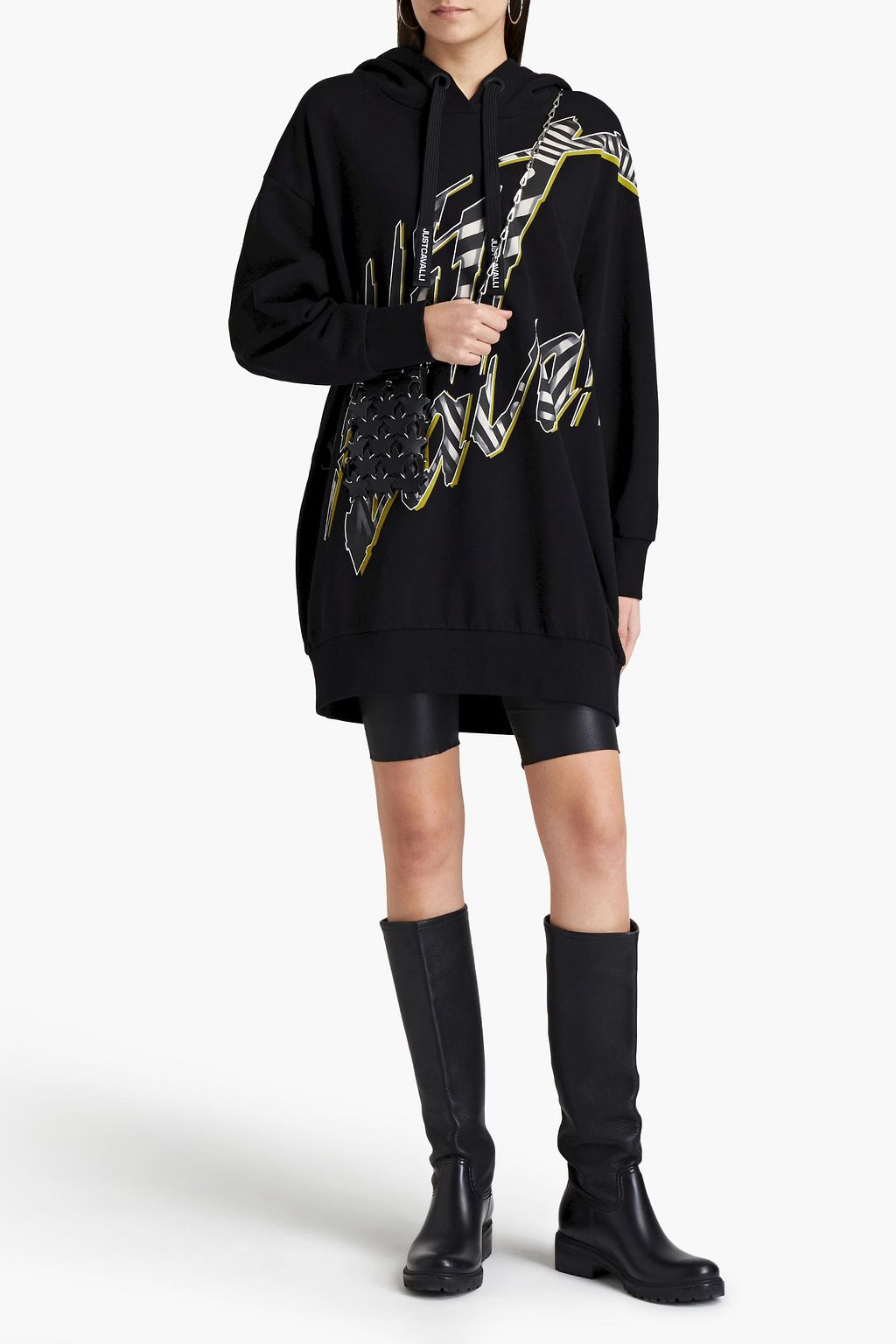 JUST CAVALLI Printed French cotton-terry hooded mini dress