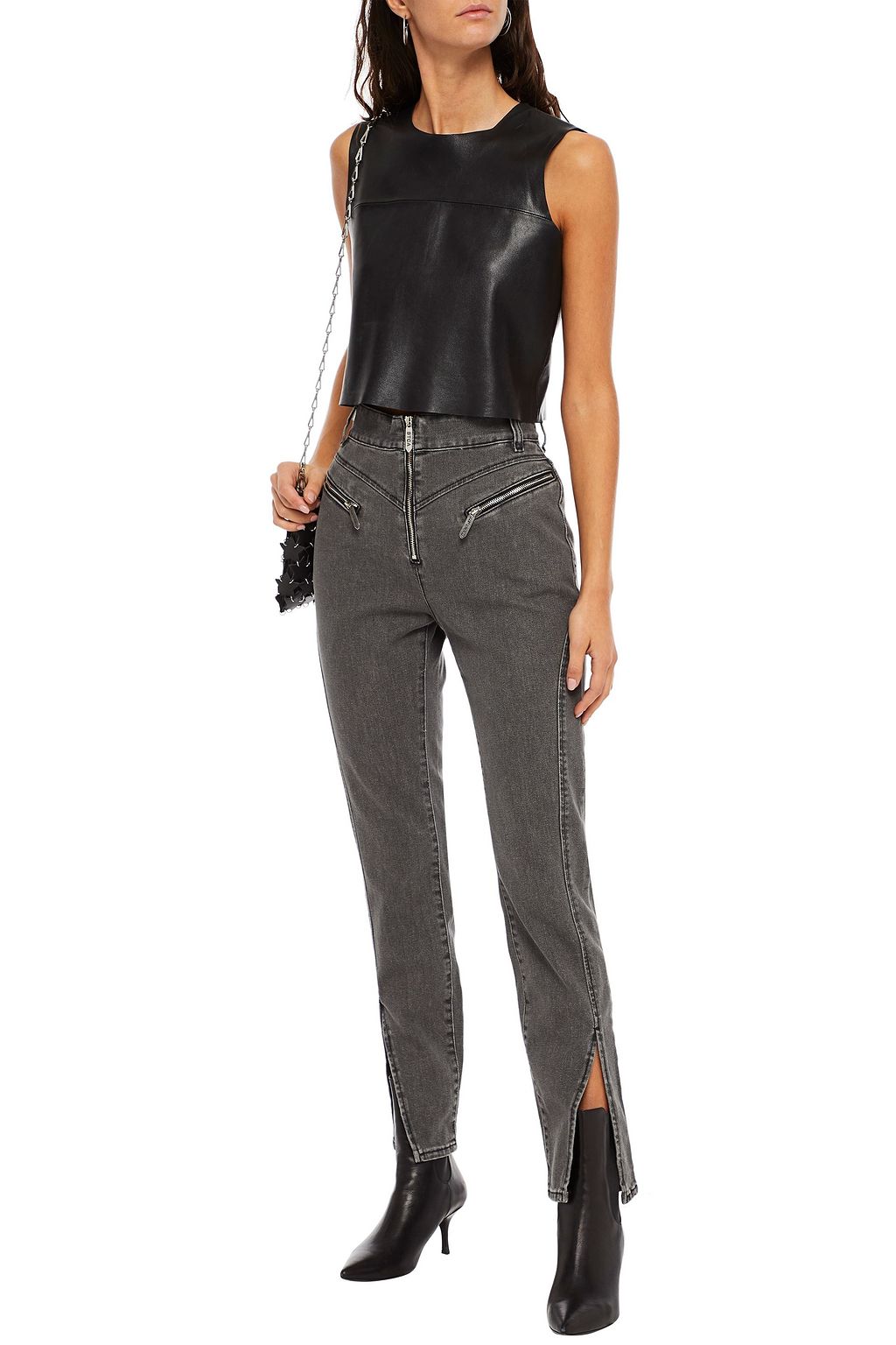 JUST CAVALLI Zip-detailed high-rise slim-leg jeans