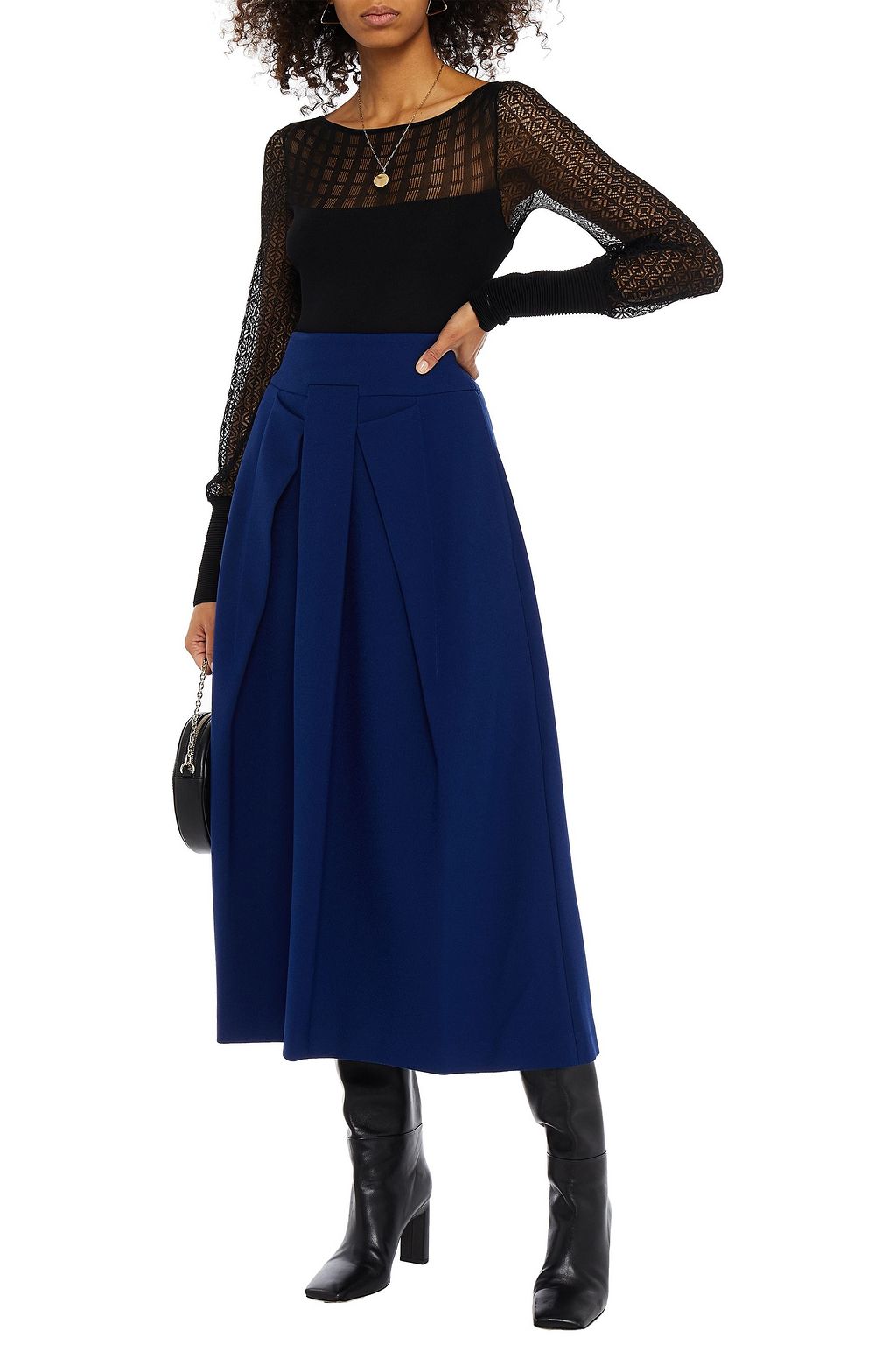 ROLAND MOURET Holmes pleated stretch-crepe midi skirt