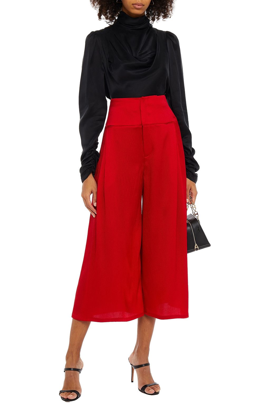 ROLAND MOURET Lenark cropped hammered silk-blend satin wide-leg pants