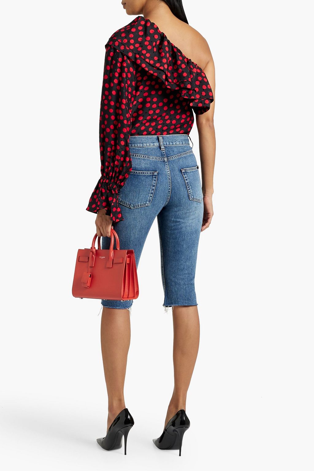 SAINT LAURENT Frayed denim shorts