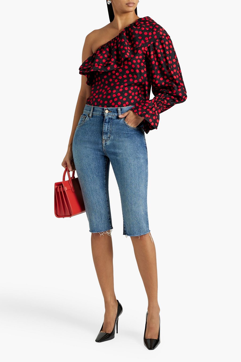 SAINT LAURENT Frayed denim shorts