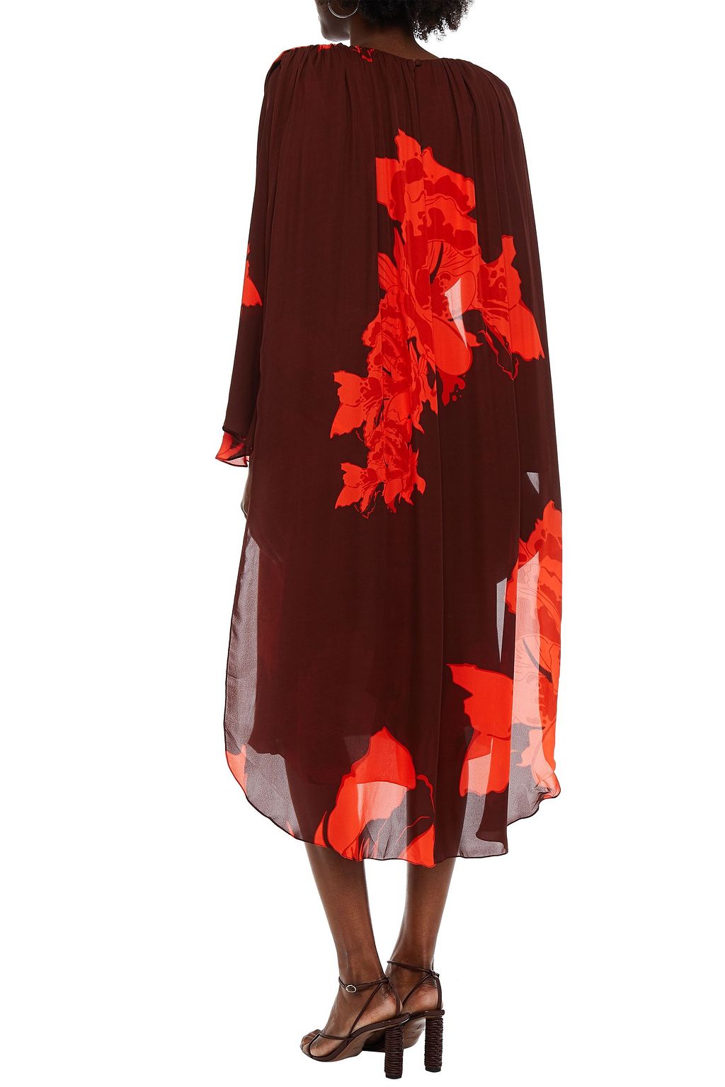 JOHANNA ORTIZ Belted gathered floral-print silk crepe de chine midi dress