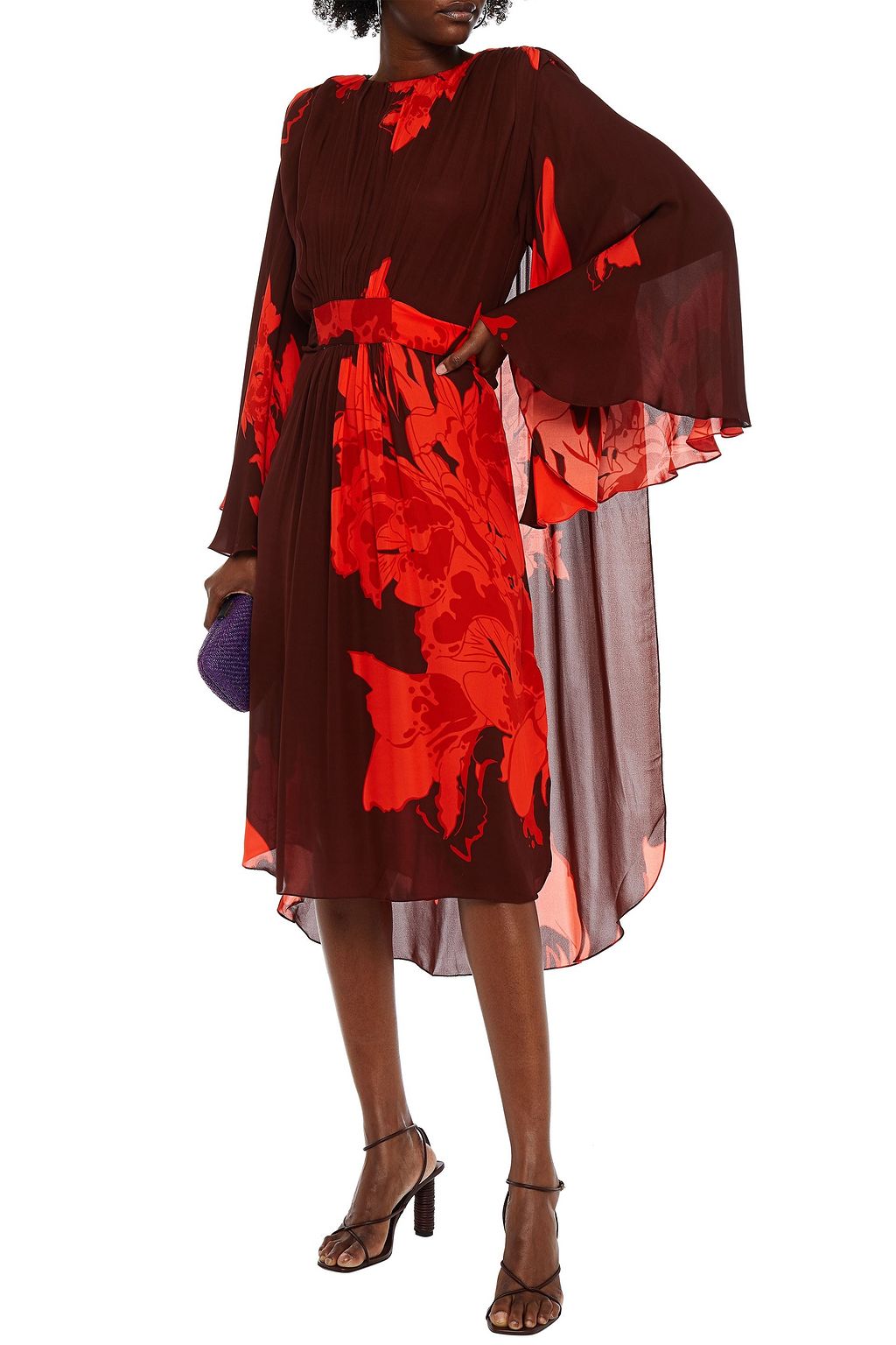 JOHANNA ORTIZ Belted gathered floral-print silk crepe de chine midi dress