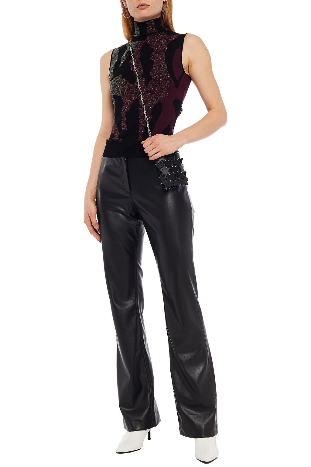 JUST CAVALLI Metallic jacquard-knit turtleneck top