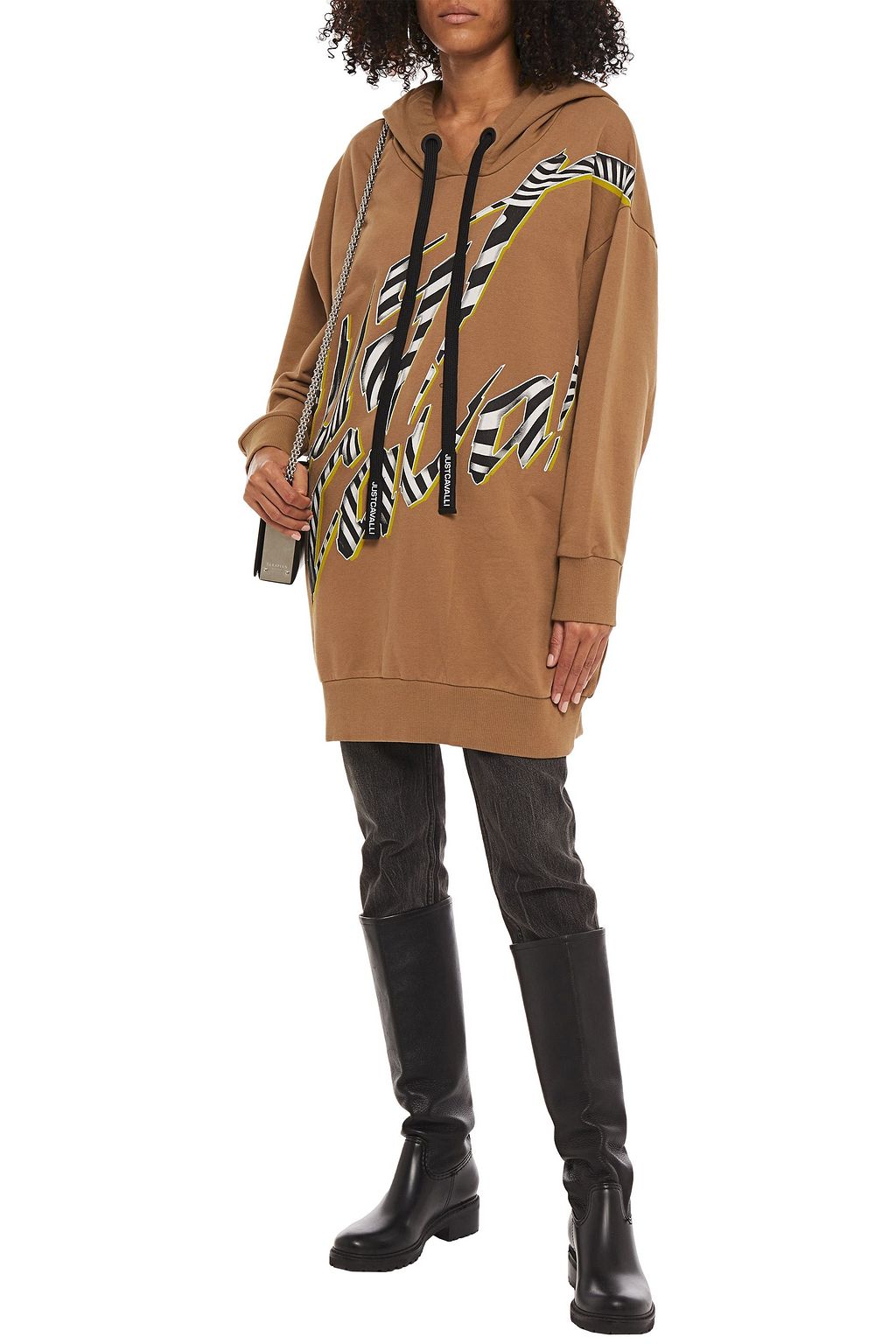 JUST CAVALLI Printed French cotton-terry hooded mini dress