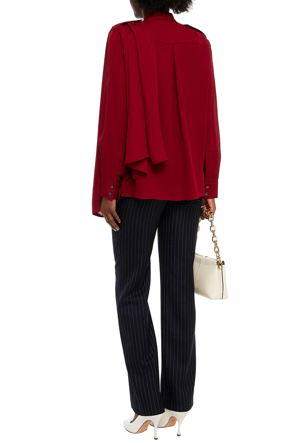 ROLAND MOURET Hallow draped silk crepe de chine blouse