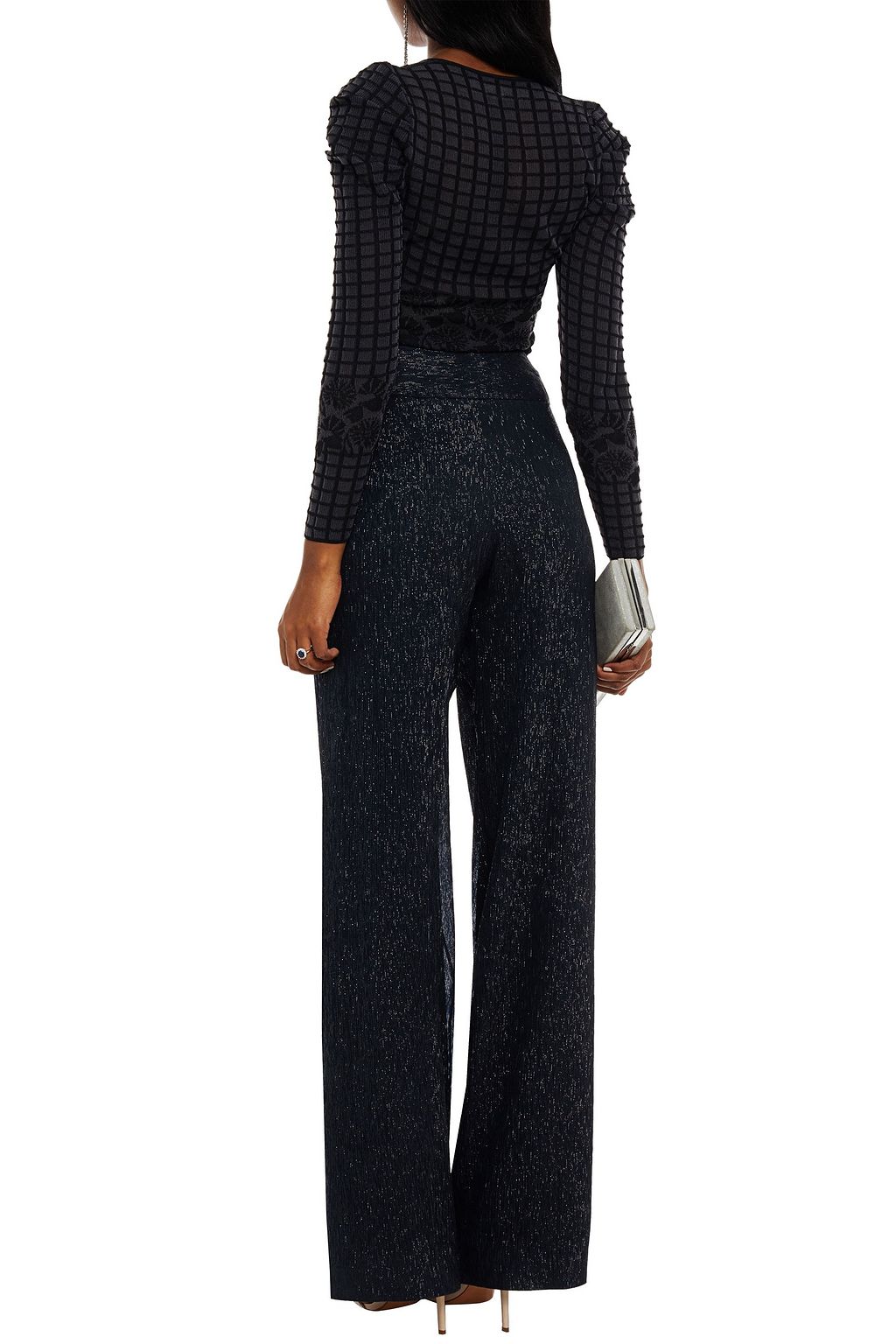 ROLAND MOURET Brunswick metallic plissé silk-blend georgette wide-leg pants