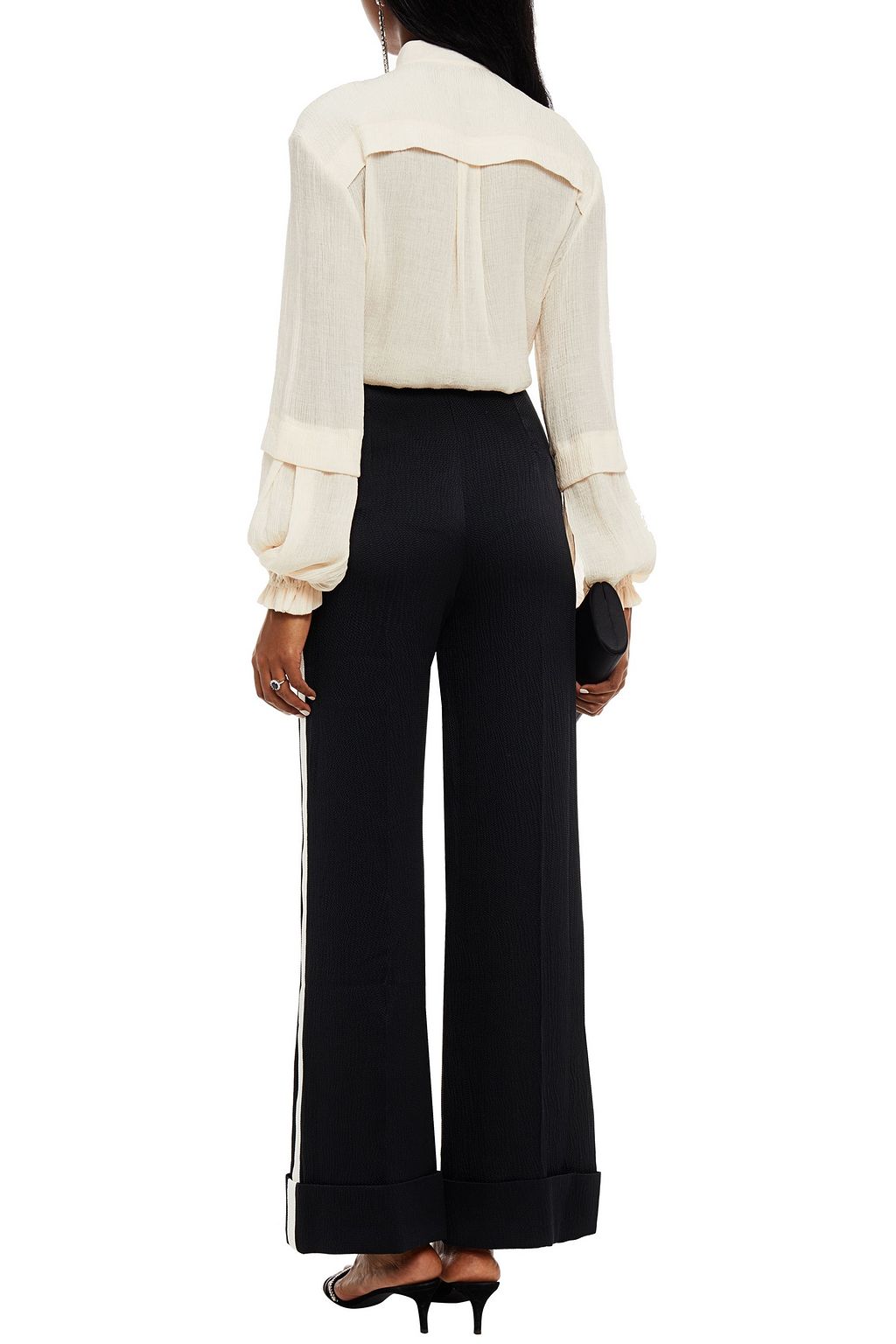 ROLAND MOURET Fraser striped hammered silk-blend satin wide-leg pants