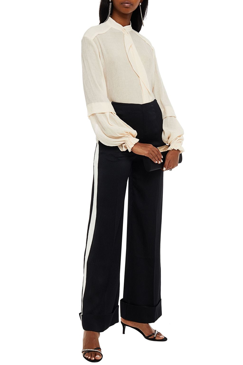 ROLAND MOURET Fraser striped hammered silk-blend satin wide-leg pants