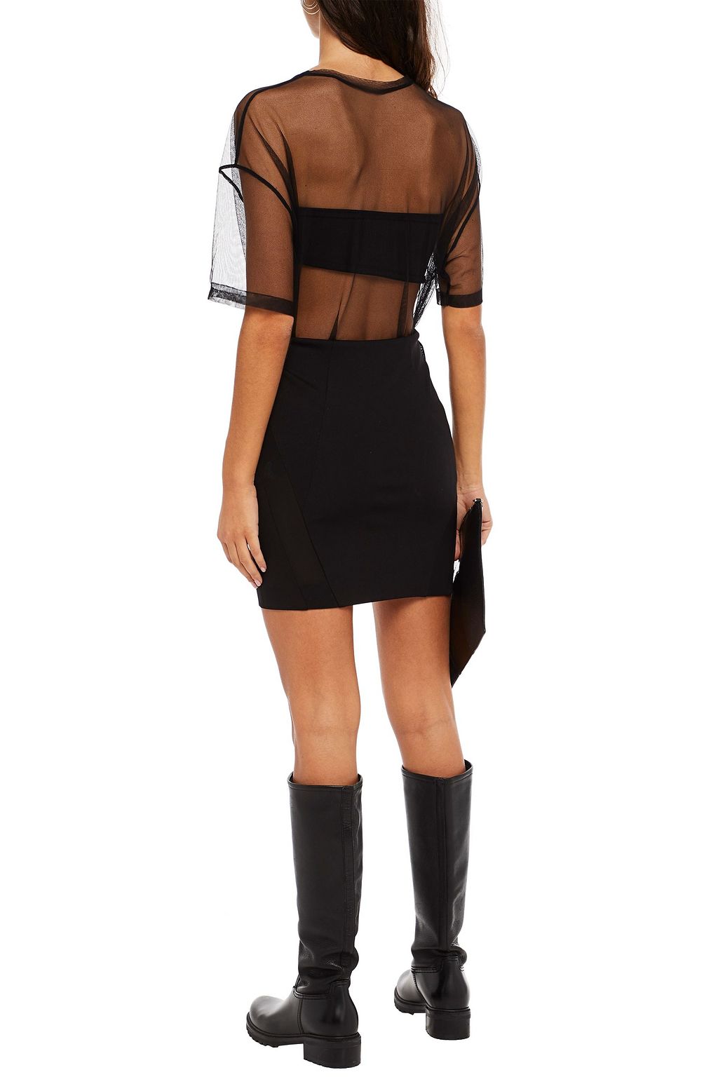 JUST CAVALLI Mesh-paneled jersey mini skirt