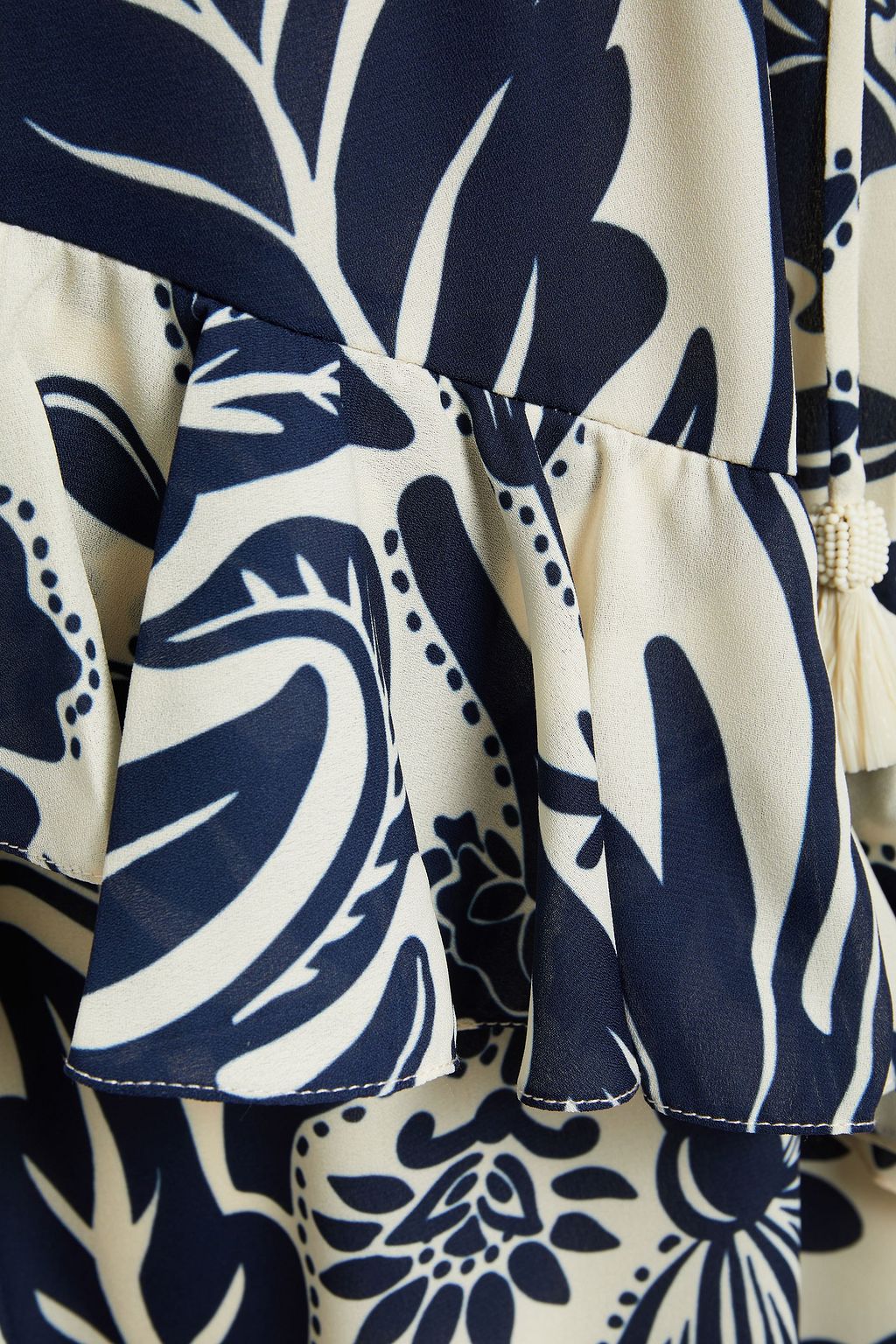JOHANNA ORTIZ Ruffled embellished printed crepe maxi dress