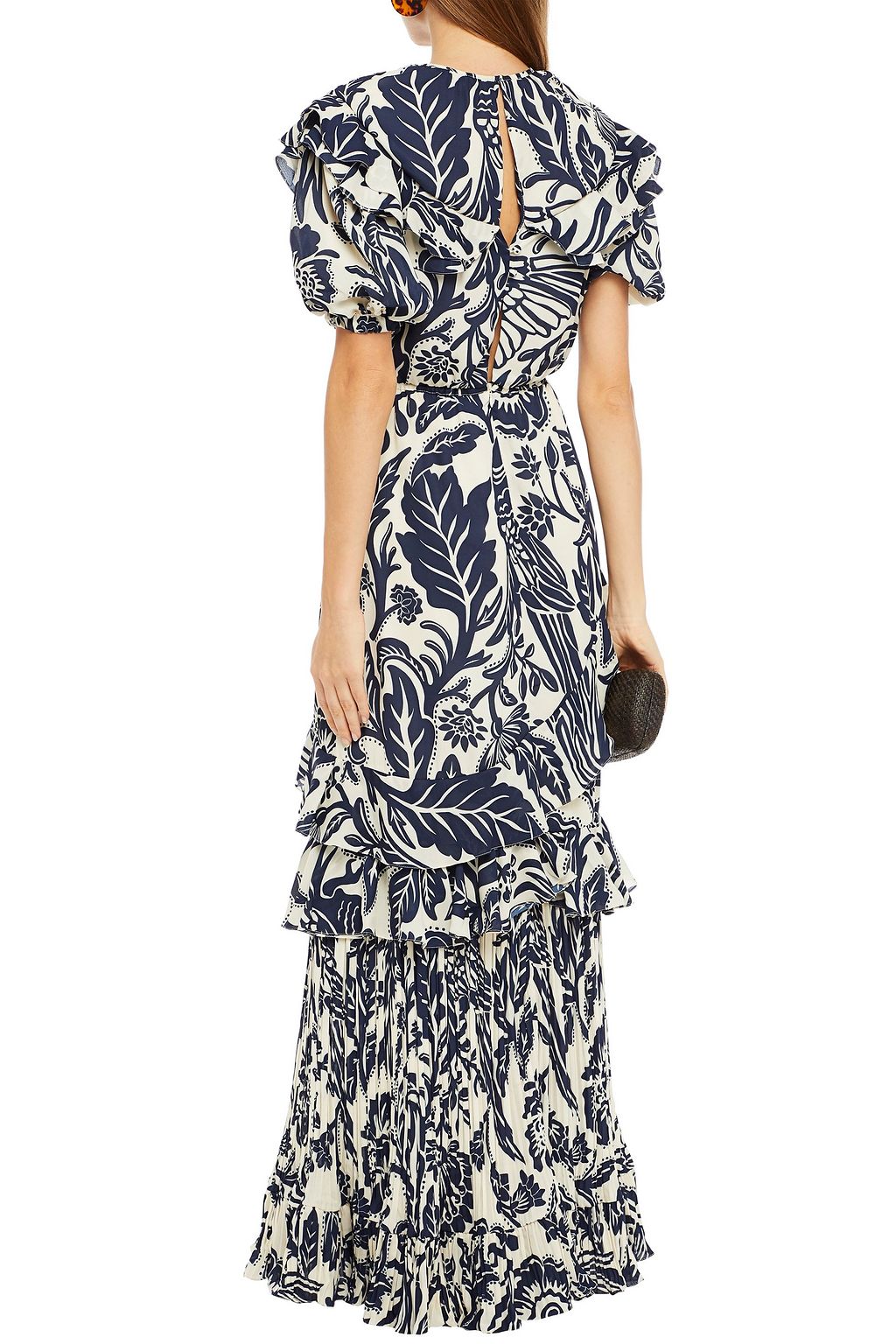 JOHANNA ORTIZ Ruffled embellished printed crepe maxi dress