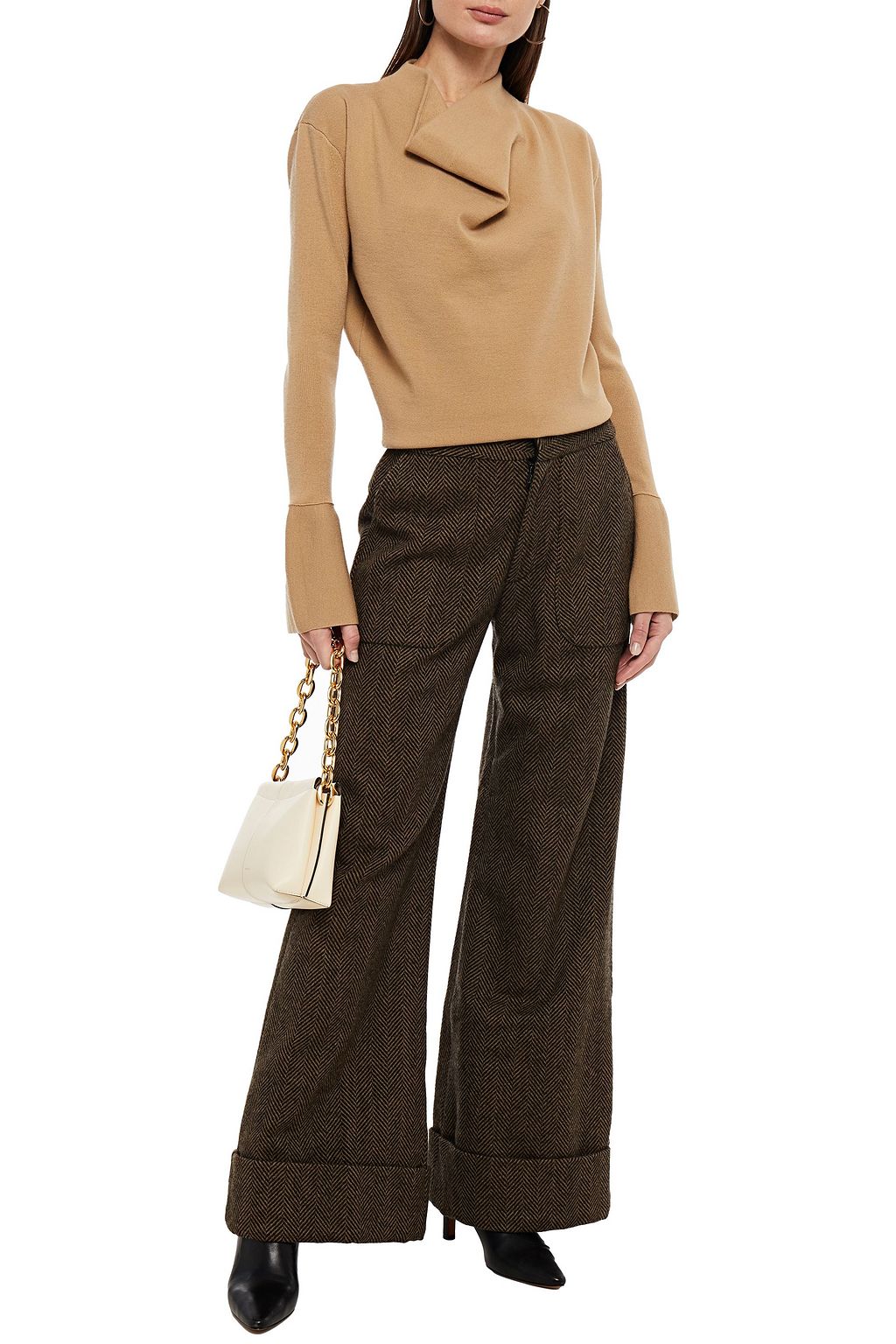 JOHANNA ORTIZ Herringbone wool-tweed wide-leg pants
