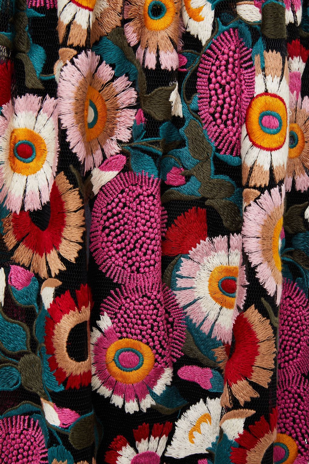 REDVALENTINO Gathered embroidered tulle mini dress