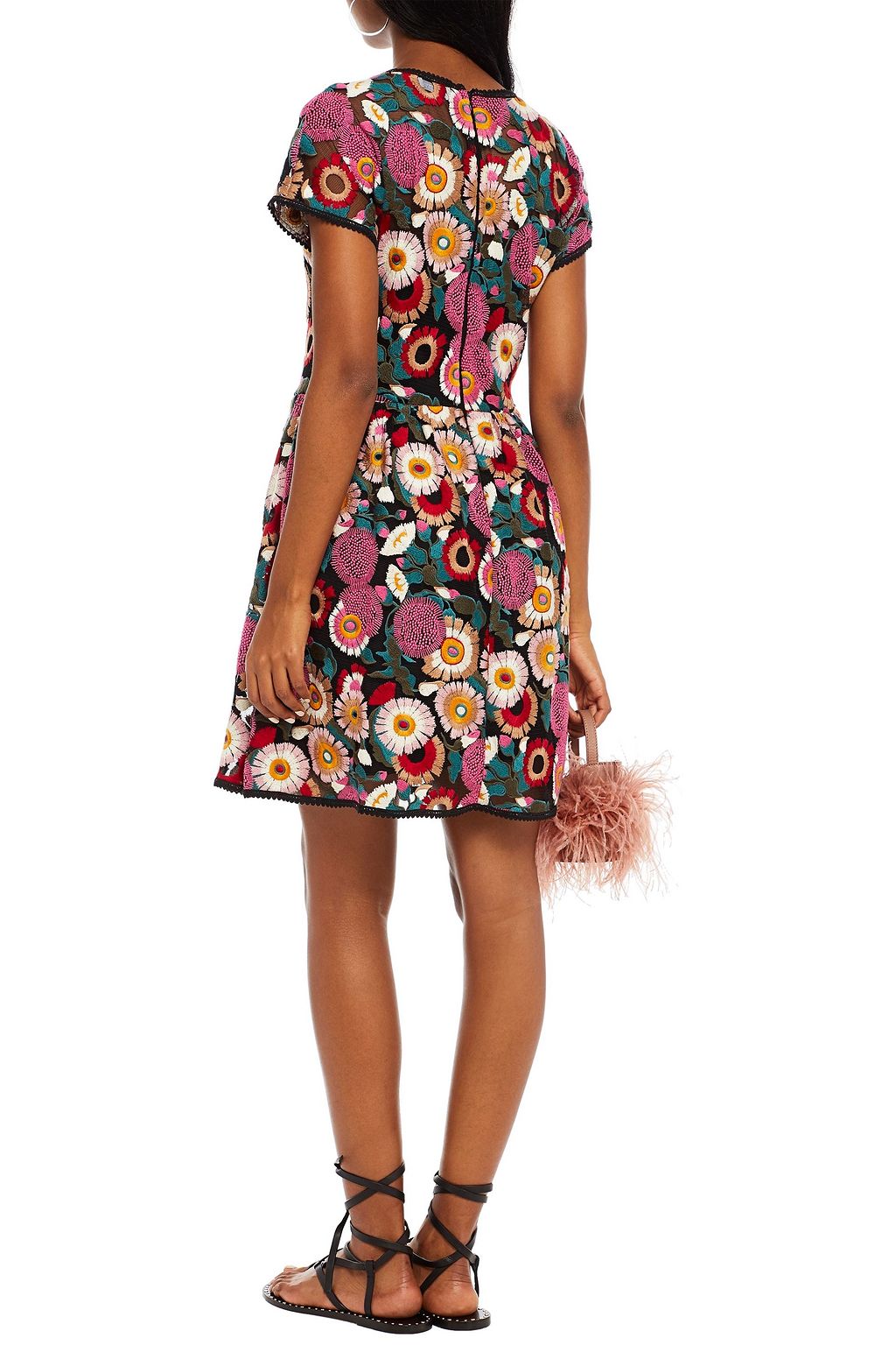 REDVALENTINO Gathered embroidered tulle mini dress