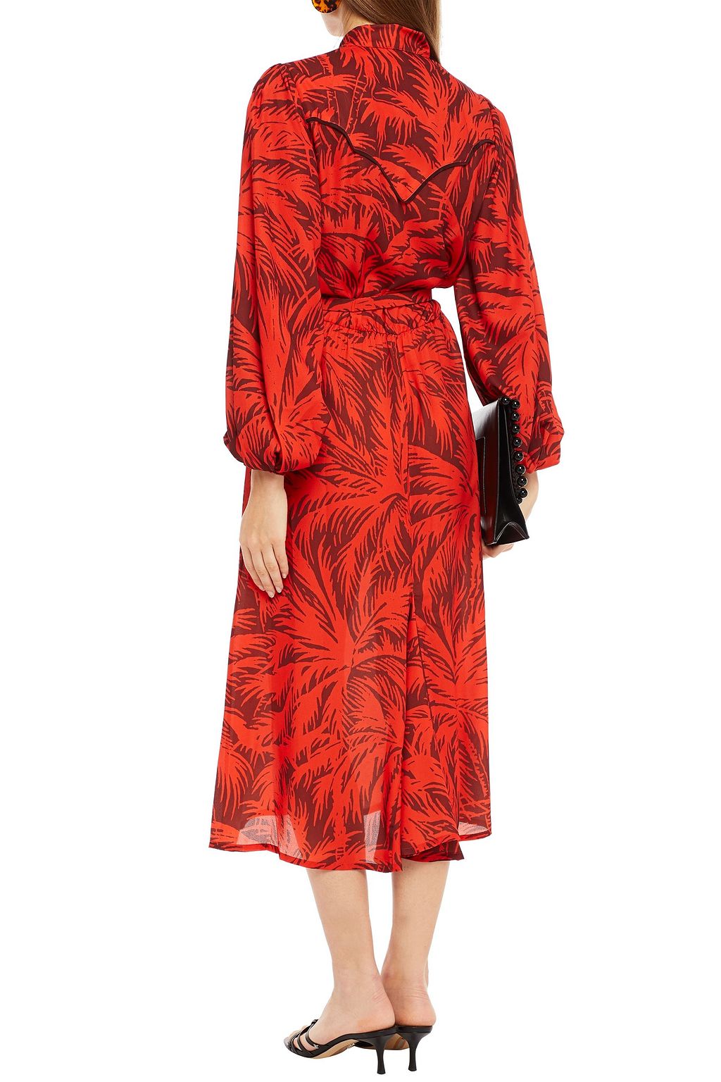 JOHANNA ORTIZ Belted printed crepe de chine midi shirt dress