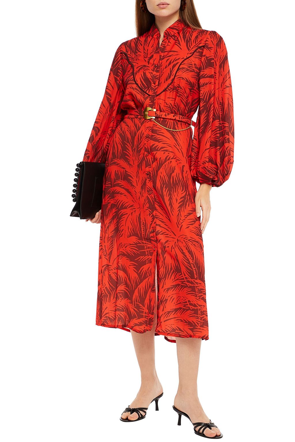 JOHANNA ORTIZ Belted printed crepe de chine midi shirt dress