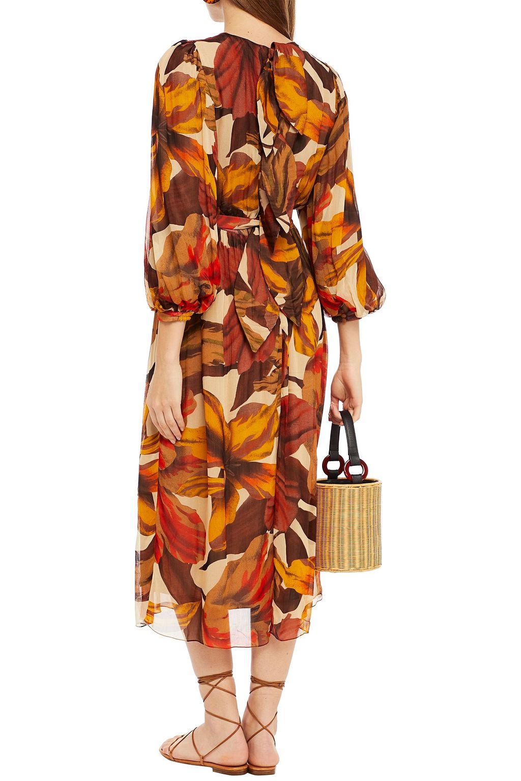 JOHANNA ORTIZ Gathered printed georgette midi dress