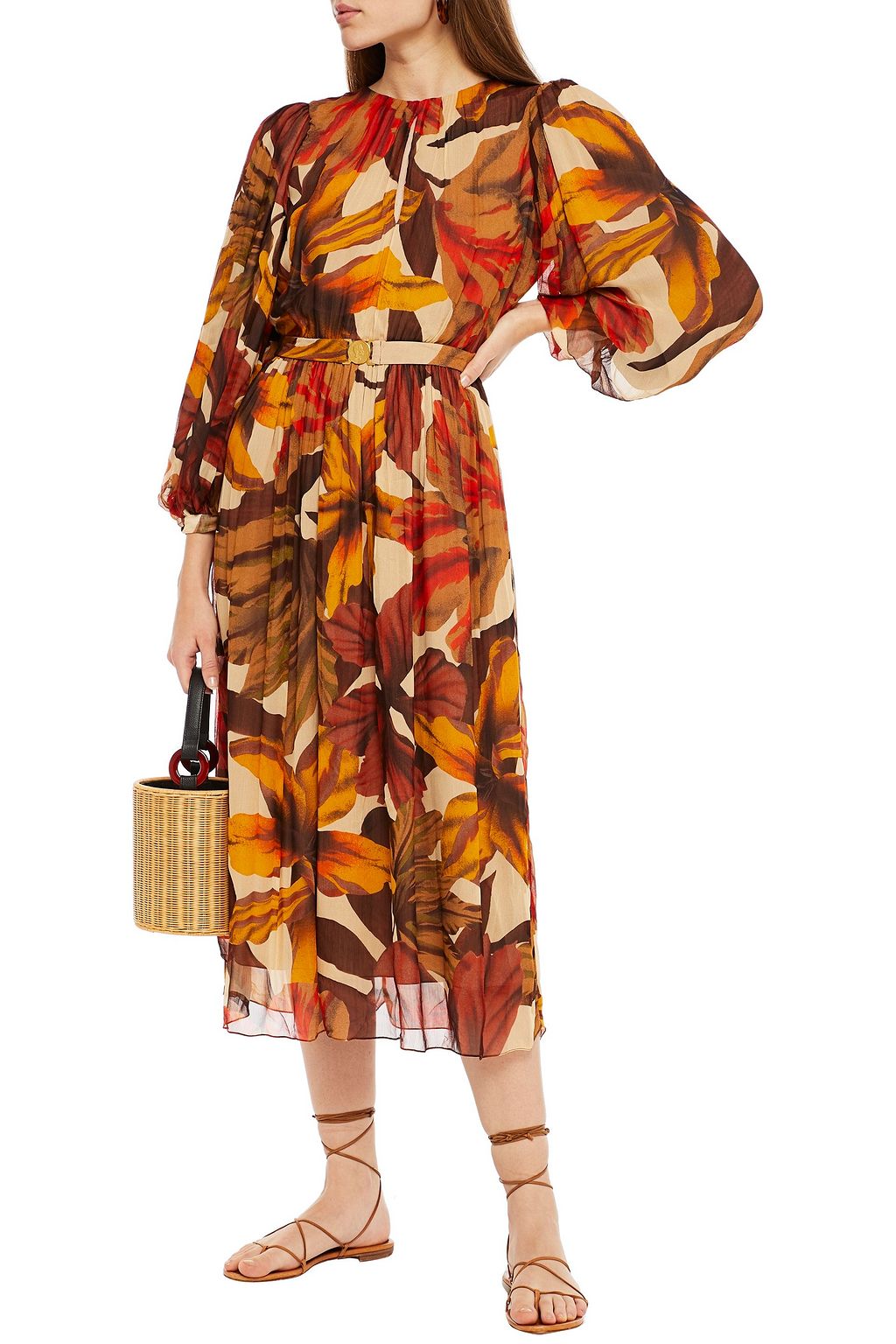 JOHANNA ORTIZ Gathered printed georgette midi dress