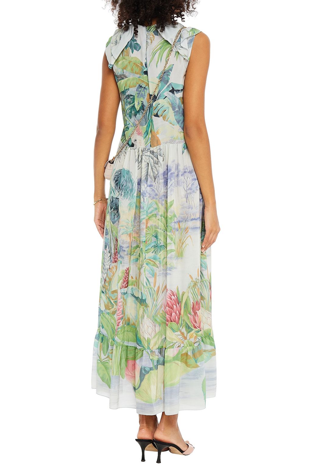 REDVALENTINO Gathered printed silk crepe de chine midi dress