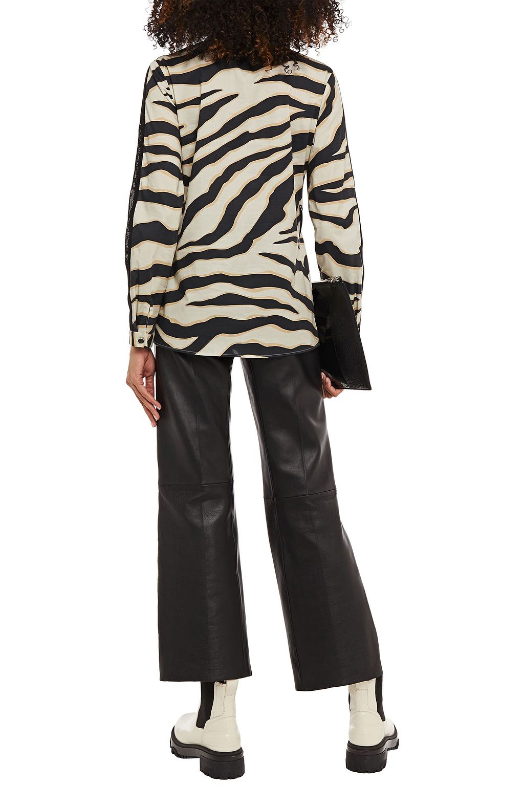 JUST CAVALLI Mesh-trimmed zebra-print cotton-blend poplin shirt