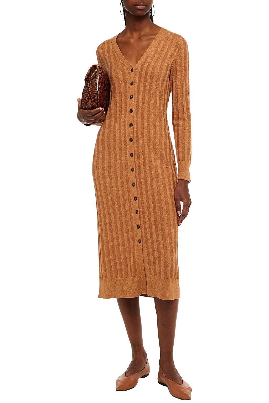 NAADAM Ribbed silk and cashmere-blend midi dress