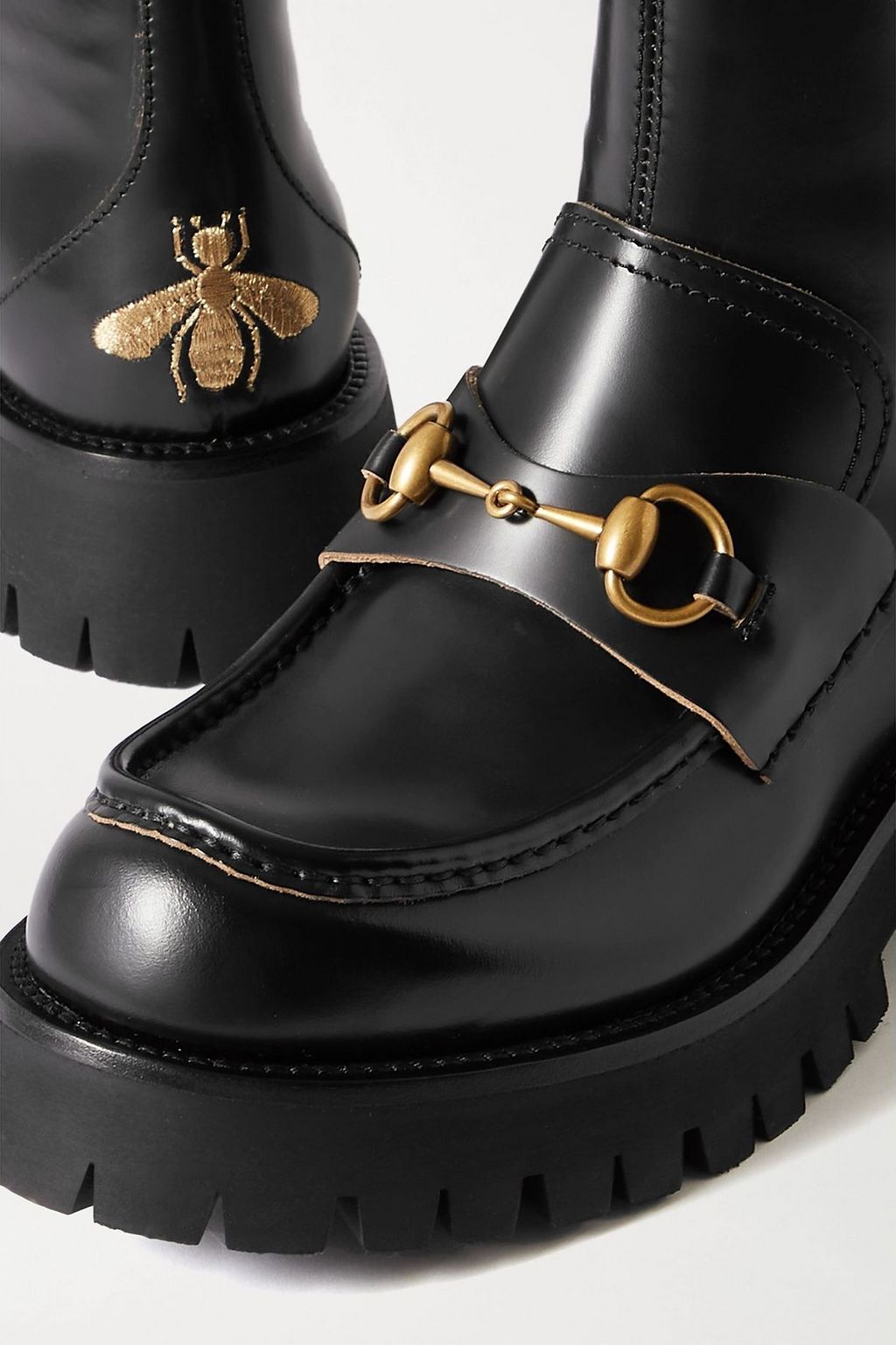 GUCCI Harald horsebit-detailed embroidered leather ankle boots