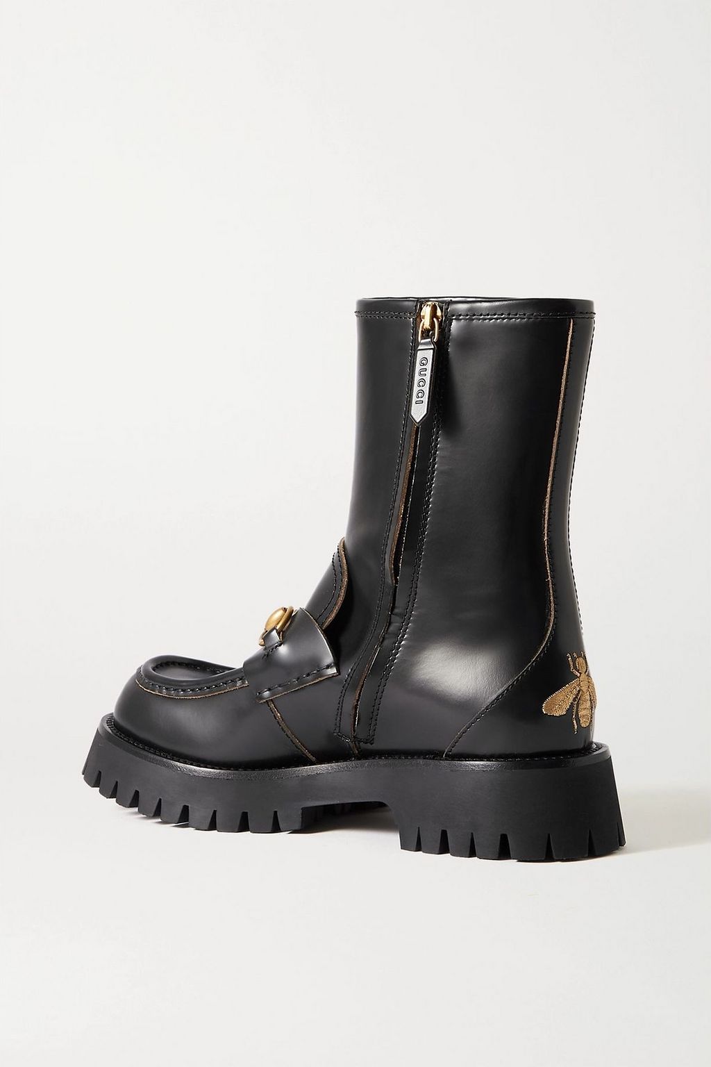 GUCCI Harald horsebit-detailed embroidered leather ankle boots