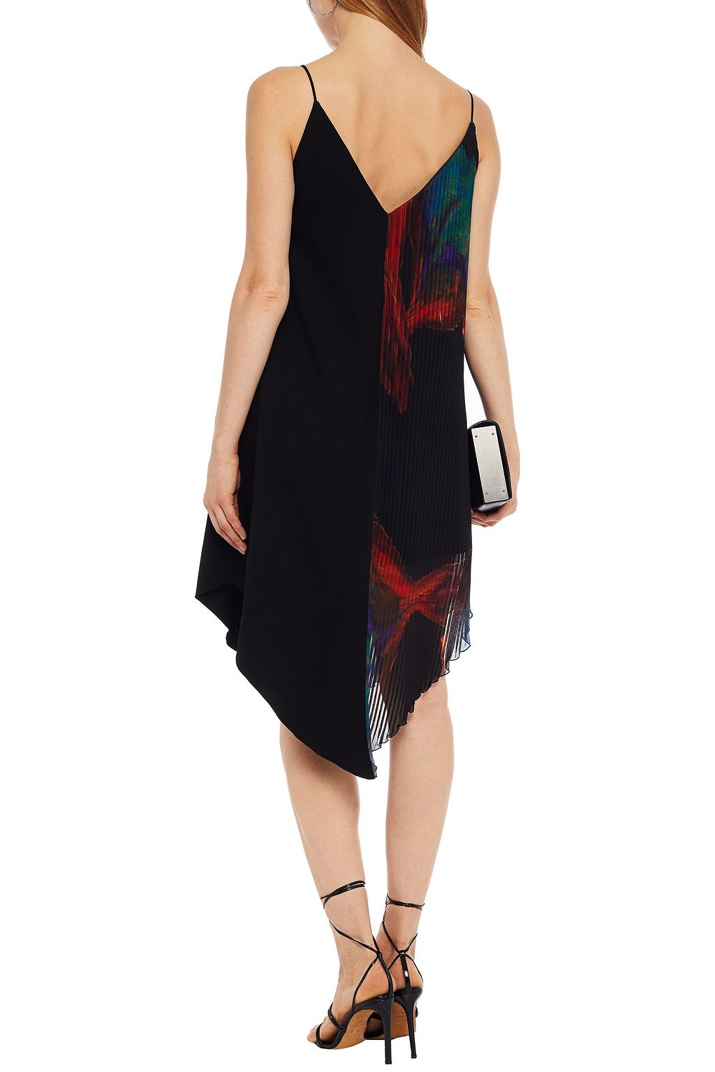 JUST CAVALLI Crepe-paneled pleated printed chiffon dress