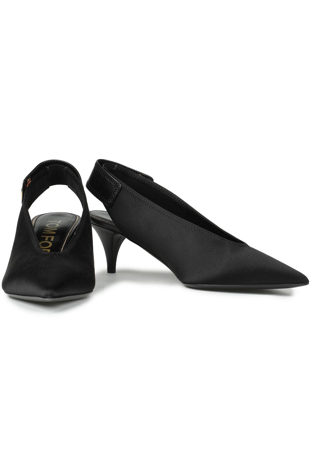 TOM FORD Leather-trimmed satin slingback pumps