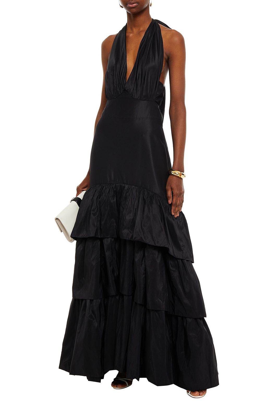 JOHANNA ORTIZ Tiered silk-blend taffeta gown