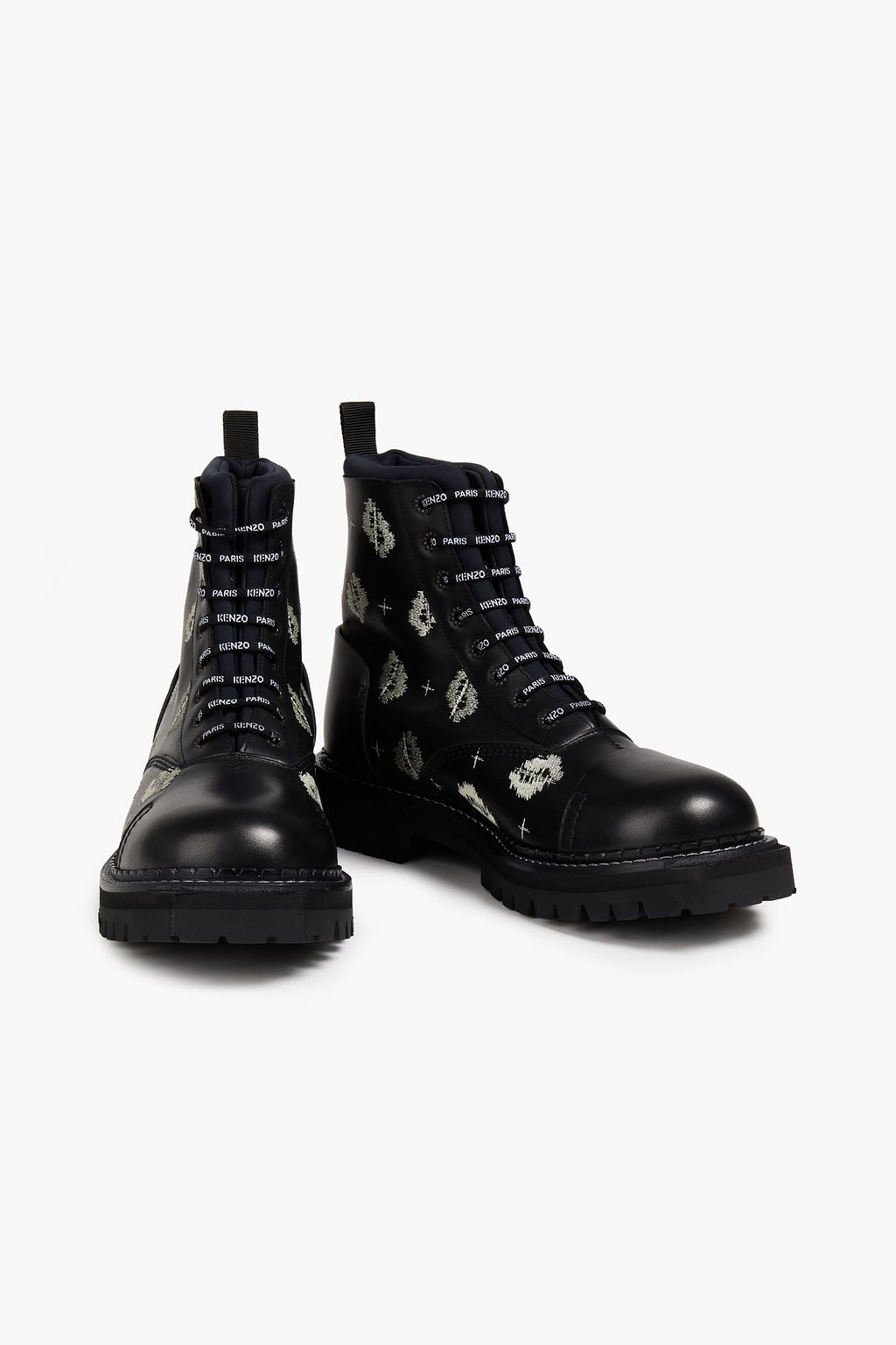 KENZO Embroidered leather combat boots