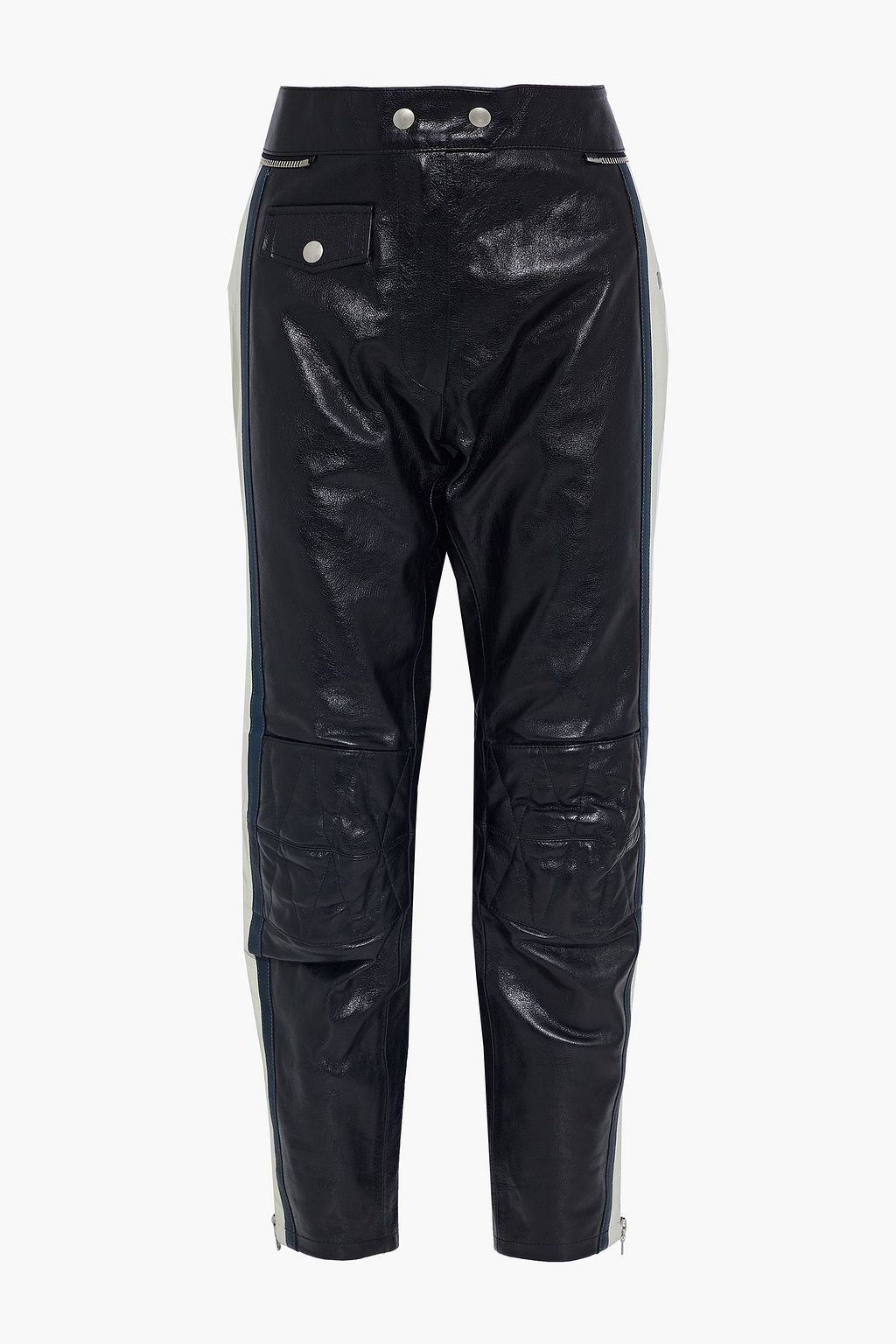 DRIES VAN NOTEN Moto-style striped leather tapered pants | THE OUTNET