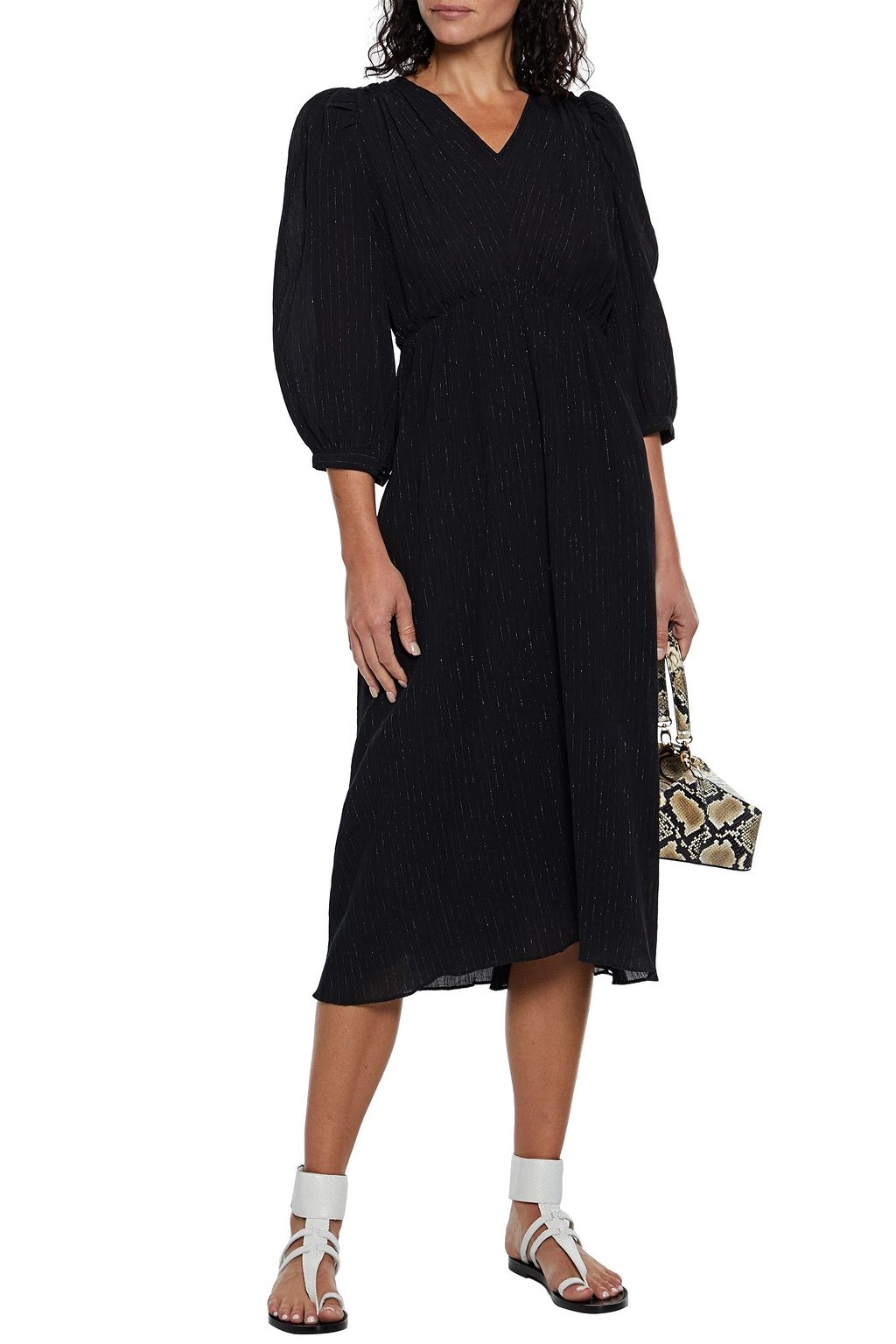 ISABEL MARANT Menda metallic plissé cotton-blend midi dress