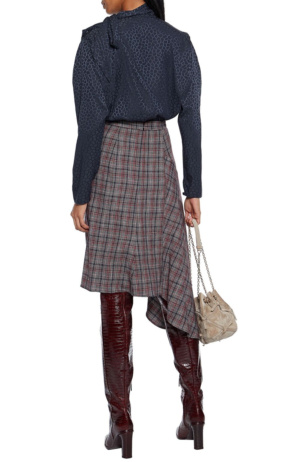 ISABEL MARANT Saki pussy-bow stretch-silk satin-jacquard blouse