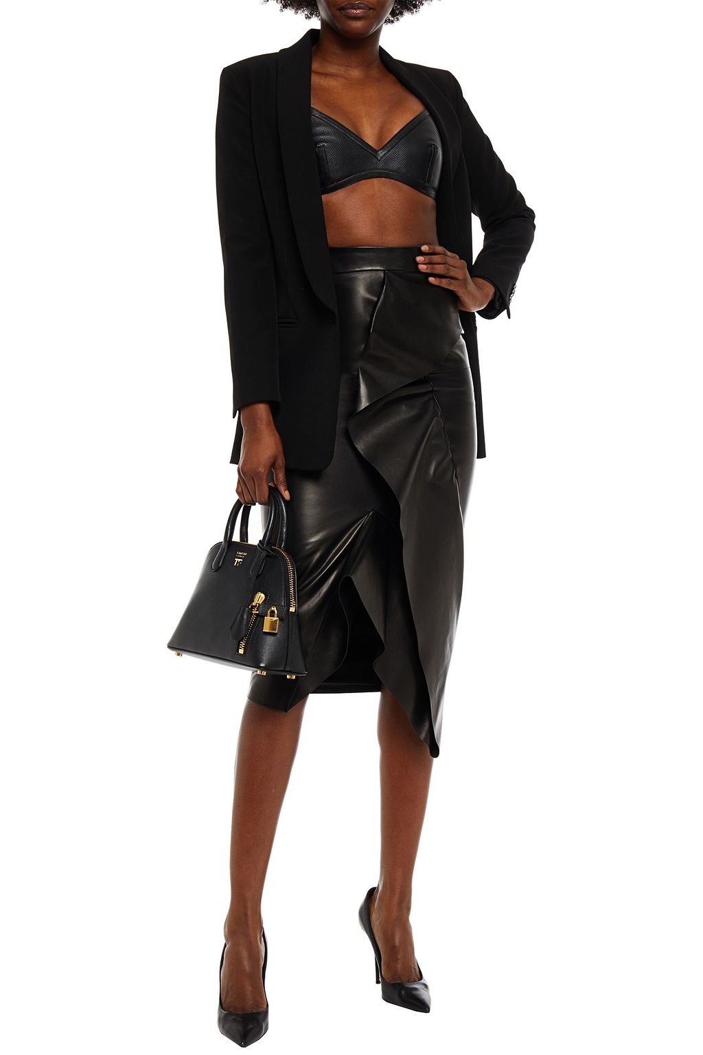 TOM FORD Draped leather midi skirt