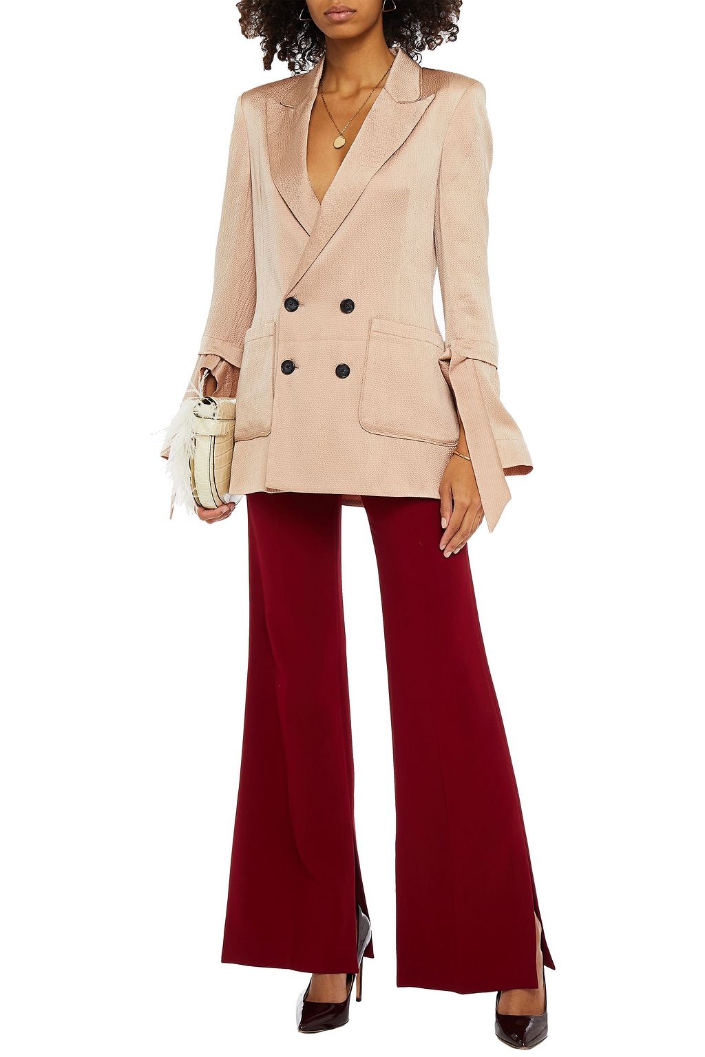 ROLAND MOURET Karon double-breasted hammered silk-satin blazer