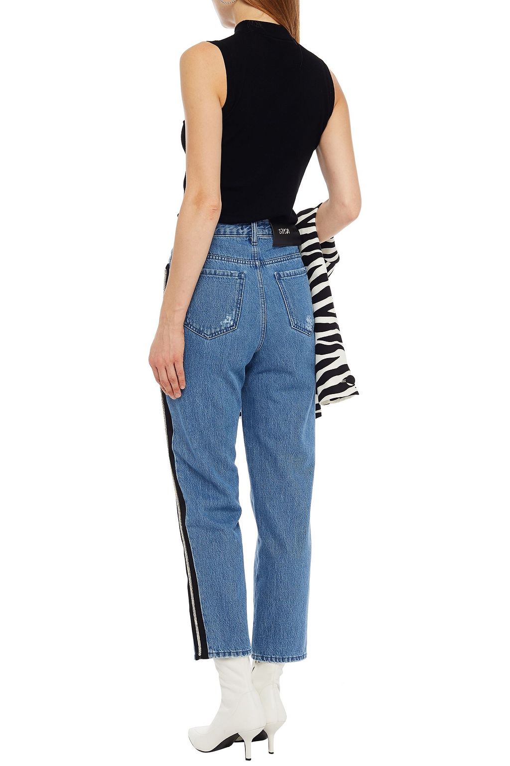 JUST CAVALLI Embellished distressed high-rise straight-leg jeans
