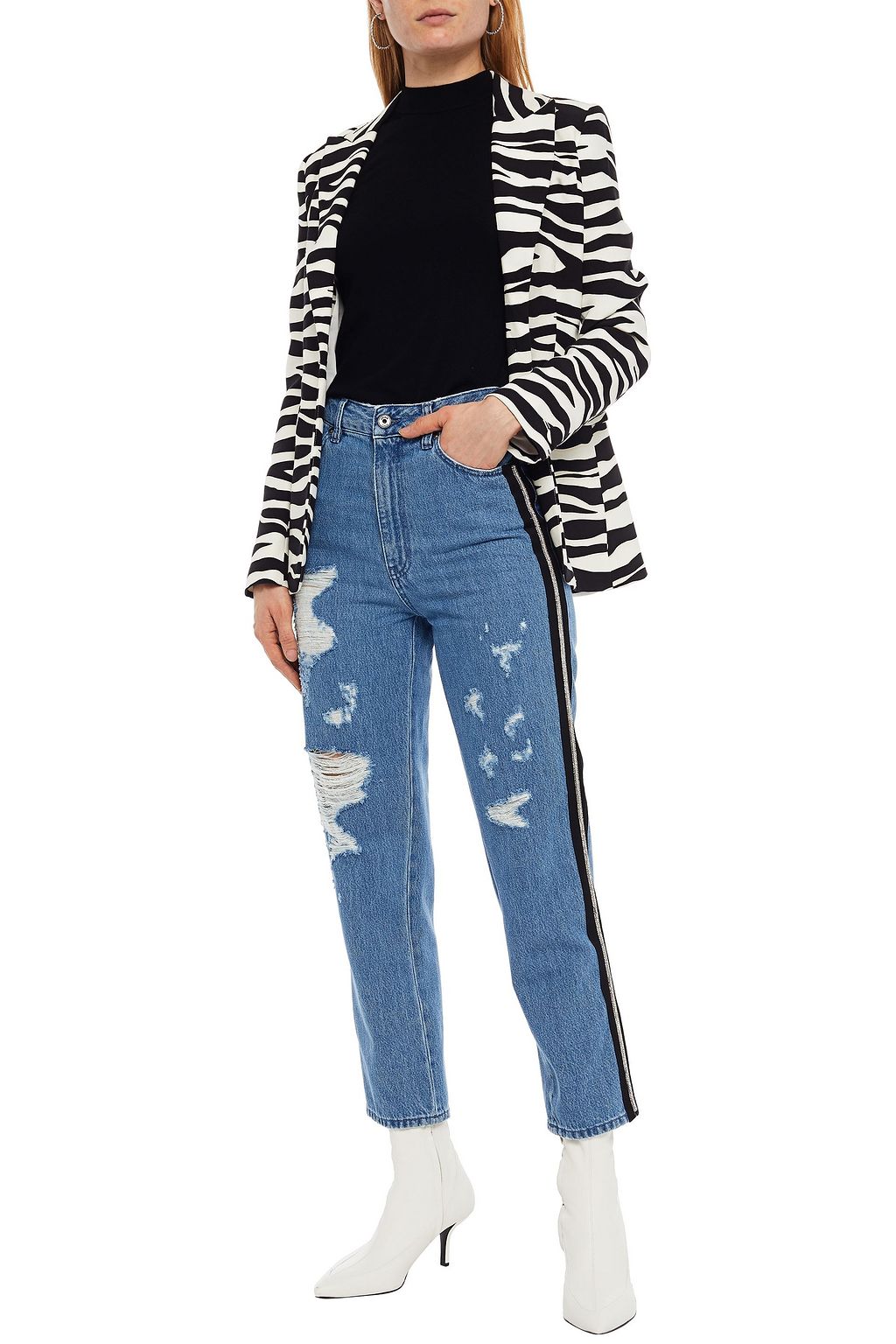 JUST CAVALLI Embellished distressed high-rise straight-leg jeans