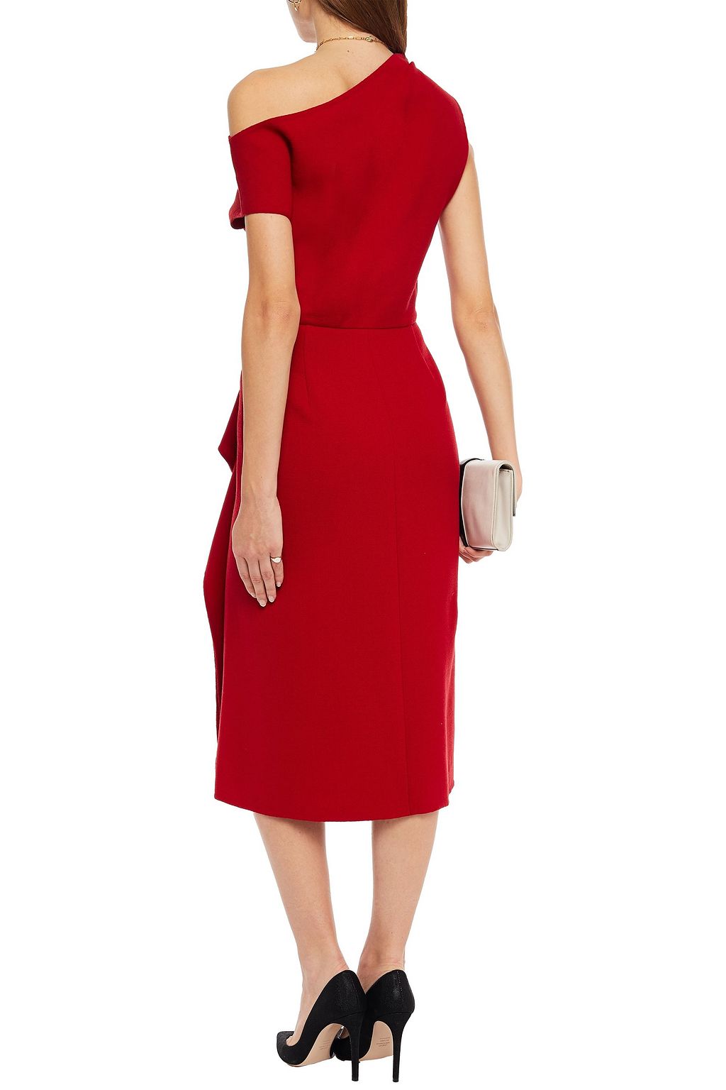 OSCAR DE LA RENTA One-shoulder draped stretch-wool crepe dress
