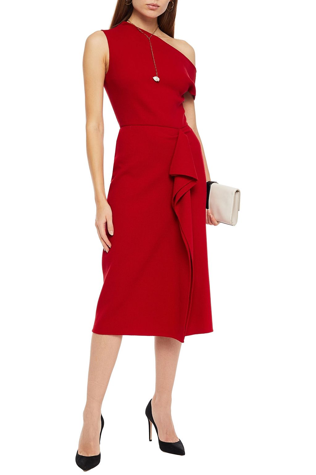 OSCAR DE LA RENTA One-shoulder draped stretch-wool crepe dress
